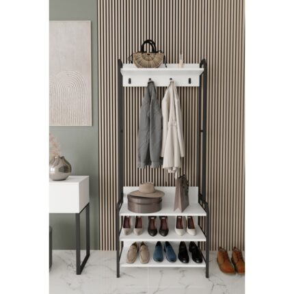 Remaks Jüpiter Konfeksiyon Askısı Ayaklı Askılık Elbise Askılığı Raflı Askılık Portmanto Beyaz - Görsel 2