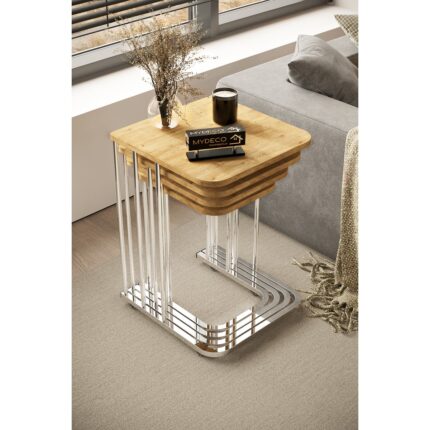 Home Plus Mobilya 4'lü Tekerlekli Zigon Sehpa Gümüş Ayak Atlantik Çam 18MM Mdf