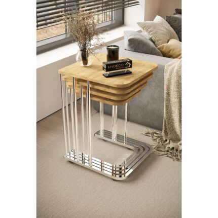 Home Plus Mobilya 4'lü Tekerlekli Zigon Sehpa Gümüş Ayak Atlantik Çam 18MM Mdf - Görsel 2