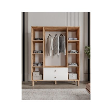Afilli Bergama 4 Kapaklı Gardrop 2 Çekmeceli MDF Beyaz Renk Modern Tasarım - Görsel 4
