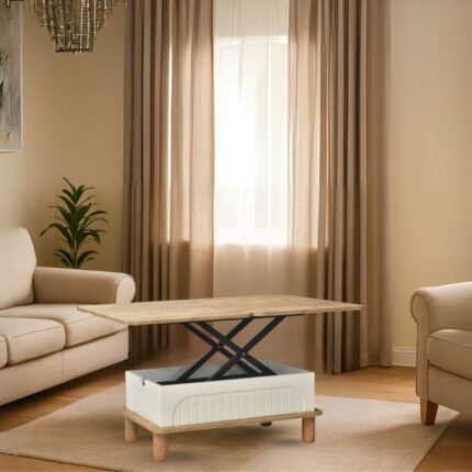 Neva Mobilya Lidya Akıllı Sehpa Atlantik Çam Krem 4 Fonksiyonlu Açılır Mekanizmalı 90x39x60 Cm - Görsel 2