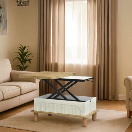 Neva Mobilya Lidya Akıllı Sehpa Atlantik Çam Krem 4 Fonksiyonlu Açılır Mekanizmalı 90x39x60 Cm - Görsel 4