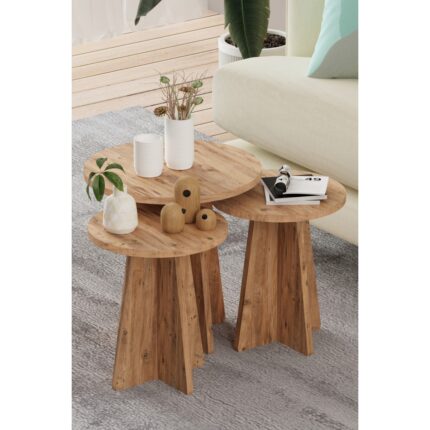 HMC Decor 3'lü Mantar Zigon Iskandinav Stili Sehpa Takımı