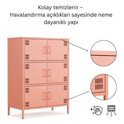 Furni 24 Pera Metal Çok Gözlü Dolap, 6 Kapaklı 80,50 x 40 x 109,50 cm - Görsel 5