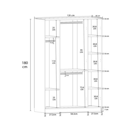 Asra Trend %100 Mdflam 4 Kapaklı Gardrop 120CM G-08 - Görsel 5