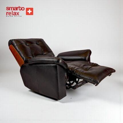 Smarto Relax TV Koltuğu Berjer (Siyah) – Zürih VIP Serisi, Elektrikli Kademeli Sırt Dayama, Ergonomik, Hakiki Deri, USB Şarj, Doğal Ahşap Arka Panel, Kontrol Panelli, Dekoratif Tekli Koltuk - Görsel 4