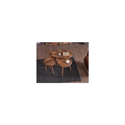 Kagu MDF Alvin Zigon Orta Sehpa Seti Ahşap Oval Tasarım Kahverengi 3'lü 80x60 cm - Görsel 3