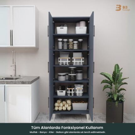 B3 Concept B3CONCEPT Geniş Hacimli 6 Kapaklı 6 Raflı Çok Amaçlı - Kolay Kurulum - Mutfak Balkon Banyo Erzak Kiler Dolabı - Görsel 4