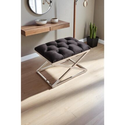 Fursimo Delano x Bench Puf – 40 x 60  cm  Krom Metal Ayaklı, Babyface Kumaş, 44  cm  Yükseklik - Görsel 2