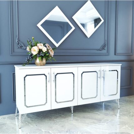 ESMOPA MOBİLYA Elite 180 MDF Konsol – Beyaz, Gümüş ve Gold Renkli, Şık ve Fonksiyonel, 75x172x45 cm Modern Tasarım - Görsel 4