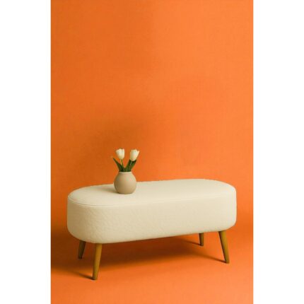 Woodymaison Rustika  Teddy Kumaş Puf Bench Koltuk Tabure 34 x 90 x 42 cm Ahşap Ayak Metal Bağlantı - Görsel 3