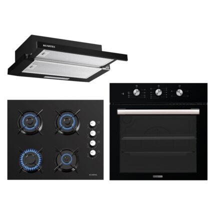 Kumtel Siyah Aspiratörlü Kristal Ankastre Set (B66 - SF2 (MT) + KO-40TAHDF + DS6-905S)