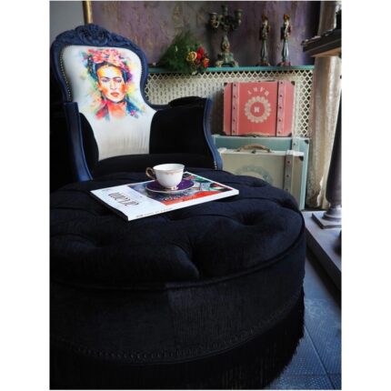 Moza Sanat Siyah Renk Kapitoneli 70*40 cm Dekoratif Püsküllü Vintage Puf - Görsel 3