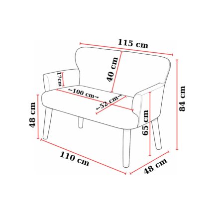Azra Mobilya - Roma Modern Ikili Koltuk Kanepe - Welsoft Yumuşak Kumaş - Ahşap Ayak - Krem - Görsel 2
