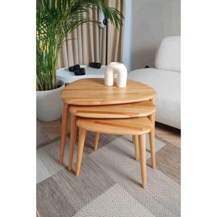Faw Decor Fawdecor Asimetrik Masif Ahşap Doğal Modern 4 Ayaklı İskandinav Tarzı 3'lü Zigon Sehpa Seti - Görsel 2