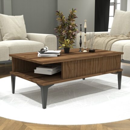 Cool Home Marin Orta Sehpa , Ceviz , Çizgi Desenli , Raflı - Görsel 4