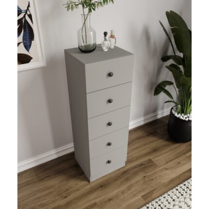 %100 Mdf Moriva  5 Çekmece Şifonyer Gri 132 Cm-Animasyonlu - Görsel 3