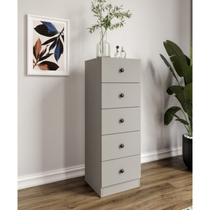 %100 Mdf Moriva  5 Çekmece Şifonyer Gri 132 Cm-Animasyonlu - Görsel 5