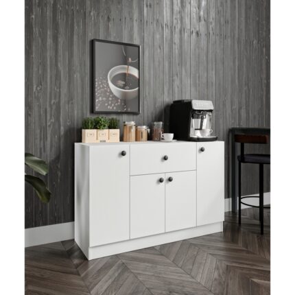 %100 Mdf 4 Kapaklı 1 Çekmeceli Çok Amaçlı Mutfak Dolabı – Kahve Köşesi – Erzak Dolabı (80X120X40 Cm) Moriva Ceviz-Soft Beyaz