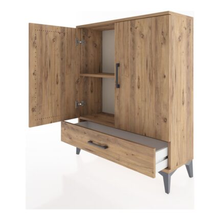 Dienni Arges Şifonyer 2 Raflı Tek Çekmeceli 2 Kapaklı 88X30X106 Çam-Çam - Görsel 4