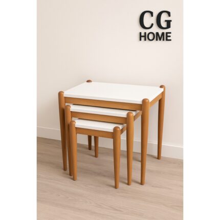 Cg Home Ada Zigon Sehpa Üçlü Lüx %100 Ağaç Lake Boyalı Sehpa - Görsel 3