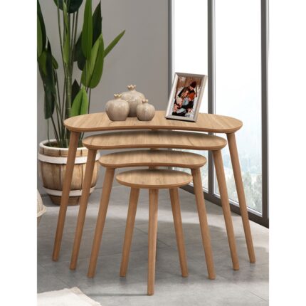 Vovvahome Moon 4lü Mdf Ahşap Zigon Sehpa Meşe - Görsel 2