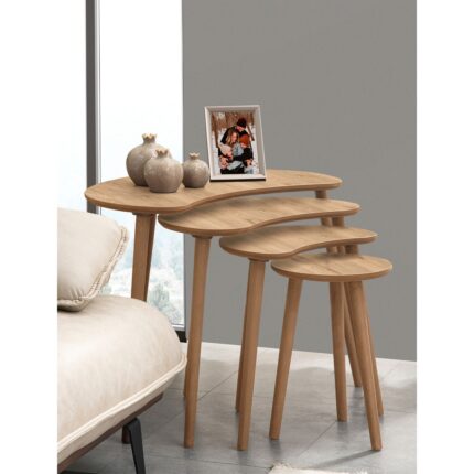 Vovvahome Moon 4lü Mdf Ahşap Zigon Sehpa Meşe - Görsel 3