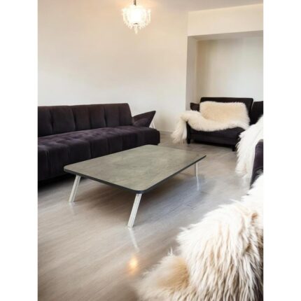 Mena Rise Sofrası Mutfak Sofrası Taşınabilir 60 x 100 cm Balkon Sofra (Gri Mermer)