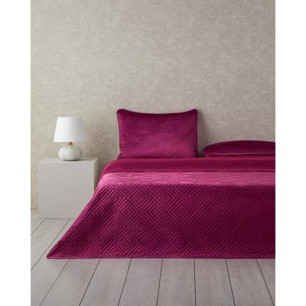 Mena Rise Diamant Kadife Size Yatak Örtüsü Takımı 240X220 cm Fuşya