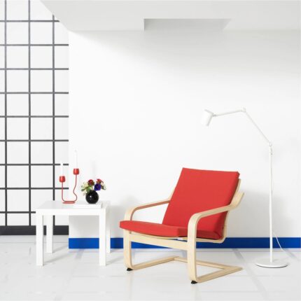 IKEA Poang Sallanan Koltuk Ekru Bej Vissle Kırmızı Alçak Arkalıklı - Görsel 3