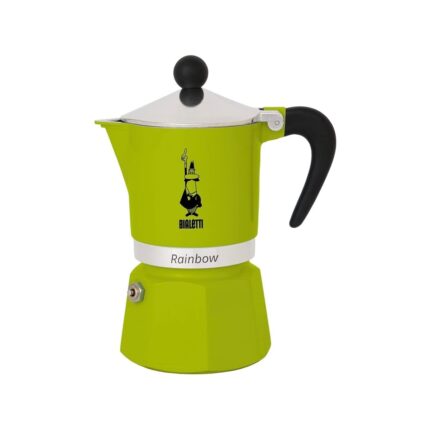 - Rainbow: 6 Cups Ocak Üstü Espresso Pişirici - 250ML - Yeşil Renk - Alüminyum Gövde - Patentli Güvenlik Valfi - Tüm Ocak Türleri Için Uygundur (Indüksiyon Hariç)