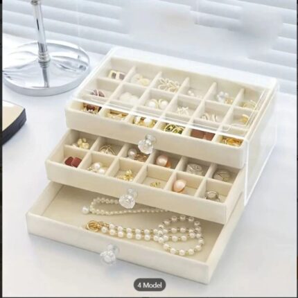Alvo Store 3 Çekmeceli Bölmeli Şeffaf Kadife Mücevher Takı Kutusu Küpe Yüzük Kolye Düzenleyici Organizer - Görsel 2