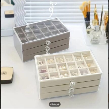 Alvo Store 3 Çekmeceli Bölmeli Şeffaf Kadife Mücevher Takı Kutusu Küpe Yüzük Kolye Düzenleyici Organizer - Görsel 4