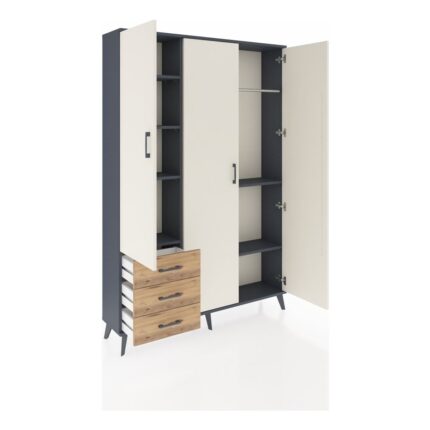 Dienni Arges Dolap 6 Raflı 3 Çekmeceli Tek Askılı 132X30X195 Antrasit-Aytaşı/çam - Görsel 5