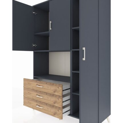 Dienni Hyperion Dolap 7 Raflı 3 Çekmeceli 3 Kapaklı 132X44X195 Antrasit-Antrasit/çam - Görsel 4