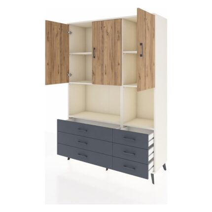 Dienni Hyperion Dolap 6 Raflı 6 Çekmeceli 3 Kapaklı 132X44X195 Aytaşı-Çam/antrasit - Görsel 3