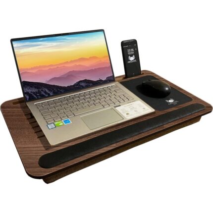 Mena Rise Telefon ve Tablet Bölmeli Laptop Sehpası Bilgisayar Çalışma Masası, Meşe