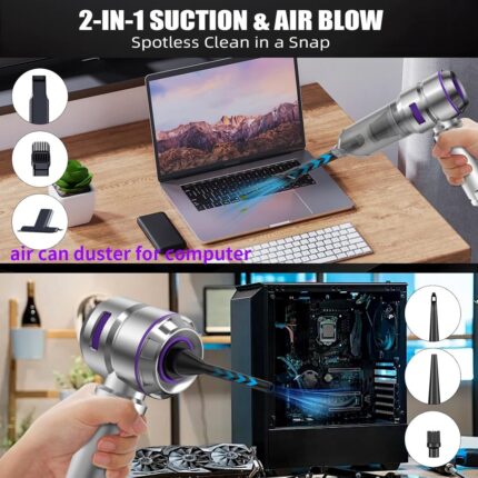 Azurtech Araba Süpürgesi Yüksek Güç - 22000PA Taşınabilir Araba Vakumları 4'ü 1 Arada Basınçlı Hava Duster & Hava Üfleyici & Pompa Elle Tutulan Vakum Arabalar Için Fırçasız Motorlu Akülü Ev Ofis - Görsel 2