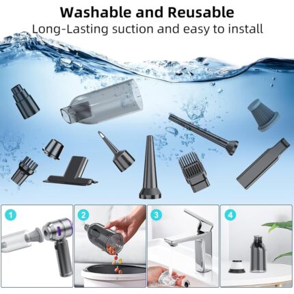 Azurtech Araba Süpürgesi Yüksek Güç - 22000PA Taşınabilir Araba Vakumları 4'ü 1 Arada Basınçlı Hava Duster & Hava Üfleyici & Pompa Elle Tutulan Vakum Arabalar Için Fırçasız Motorlu Akülü Ev Ofis - Görsel 5