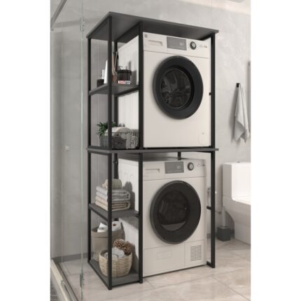 Bofigo Çamaşır Makinesi Dolabı Kurutma Makinesi Dolabı Metal Banyo Dolabı Mısra Antrasit - Görsel 3