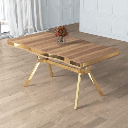 Canisa Prah Serisi Sabit Mdf 90X160 Lak Panel Hazar Gold Ayaklı Mutfak Masası