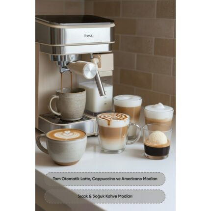Fressi Espresso Latte Cappuccino Kahve Makinesi Tam Otomatik Süt Tanklı 20BAR Basınçlı Lavante Krem - Görsel 3