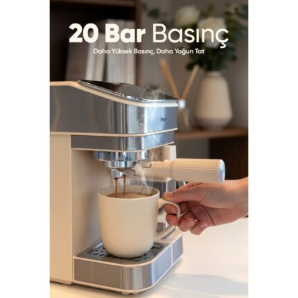 Fressi Espresso Latte Cappuccino Kahve Makinesi Tam Otomatik Süt Tanklı 20BAR Basınçlı Lavante Krem - Görsel 4