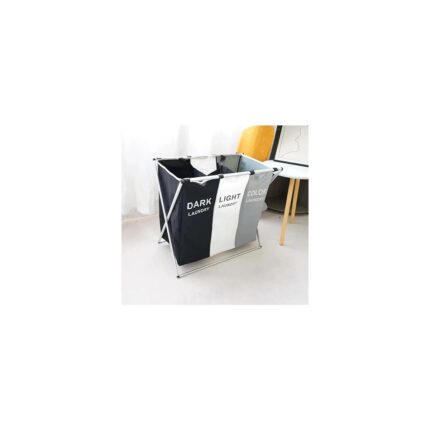 Leaf Shop Home 3 Bölmeli Katlanabilir Çamaşır Sepeti – Siyah, Beyaz ve Gri Renklerde, Dayanıklı ve Şık Tasarım, Makinede Yıkanabilir Kumaşlı, Alüminyum Gövdeli, 64X42X58 cm Boyutlarında - Görsel 5