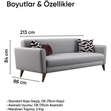 Doğtaş Mona Line Üçlü Koltuk - Gri - Görsel 4