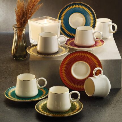 Storemax Sandro Moreno 1453 Farfar Double Yüzük 12 Parça Altı Kişilik Kahve Fincan Takımı 120 ml - Görsel 3