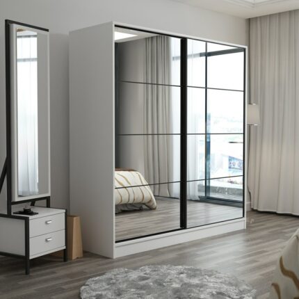 Minar Kale 2 Kapaklı Aynalı Sürgülü Dolap 180 Cm - Beyaz - Görsel 3