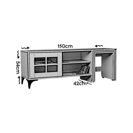 Pasific Home Revival Metal Ayaklı Sürgülü Tv Ünitesi, Zigon Sehpalı, 150 Cm, Ahşap Beyaz - Görsel 5